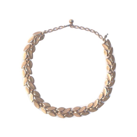Crown Trifari Brushed Goldtone Leaf Choker Necklace - Picture 1 of 4